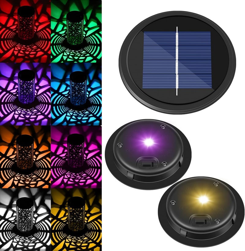 HELESIN Replacement Solar Light Parts 2 Mode 2 Pack Warmwhite and RGB Color-Changing ,Solar Lights Replacement Top, Inserts for Lanterns, Waterproof DIY Outdoor Garden Patio Decor 3.53inch - Image 1